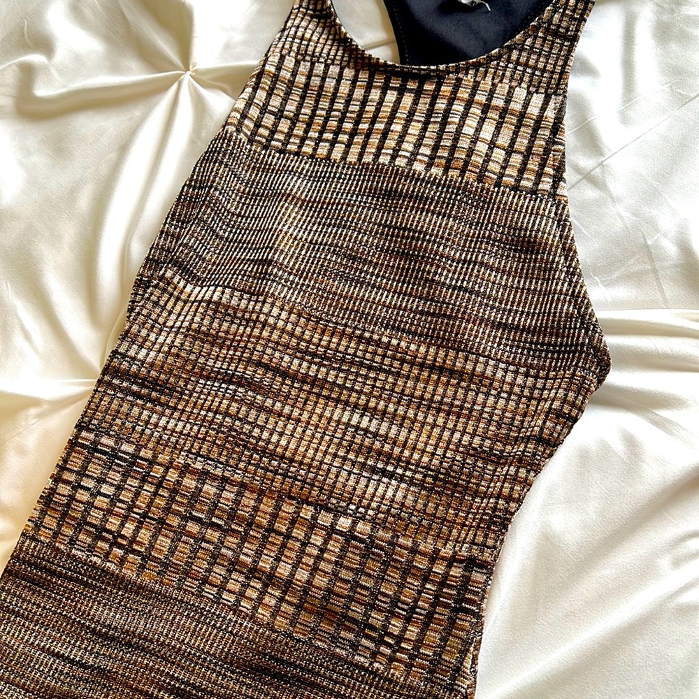 Sparkly tight brown/black/gold midi dress